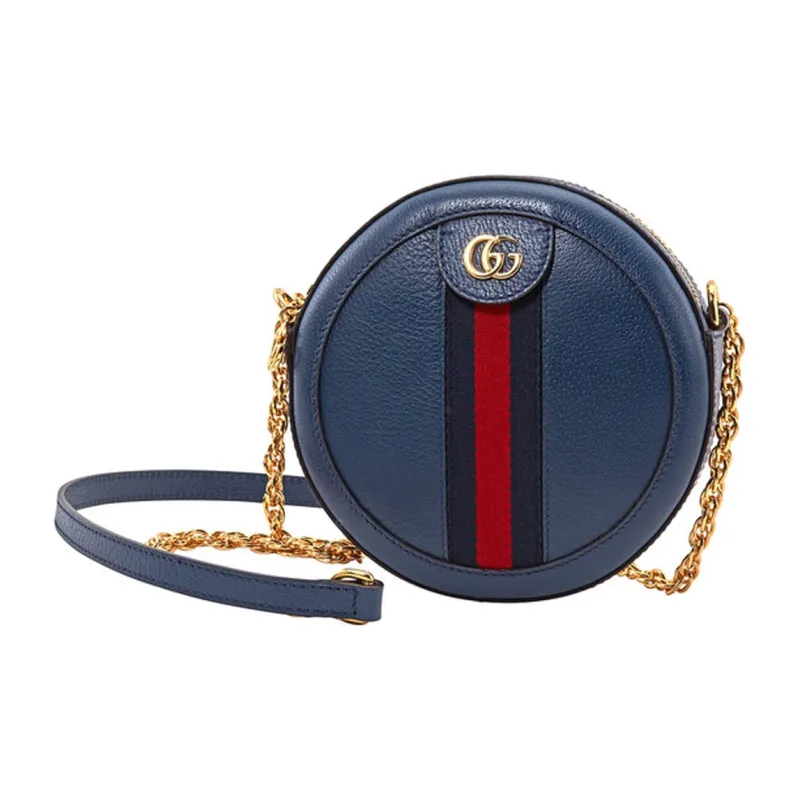 GUCCI Leather Round Bag Chain Crossbody Bag Shoulder Bag Mini Women's Dark Blue-1