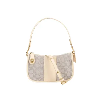 COACH Swinger Jacquard Fabric With Leather Shoulder Bag Handbag Crossbody Bag Medium Size Women's White/Gray