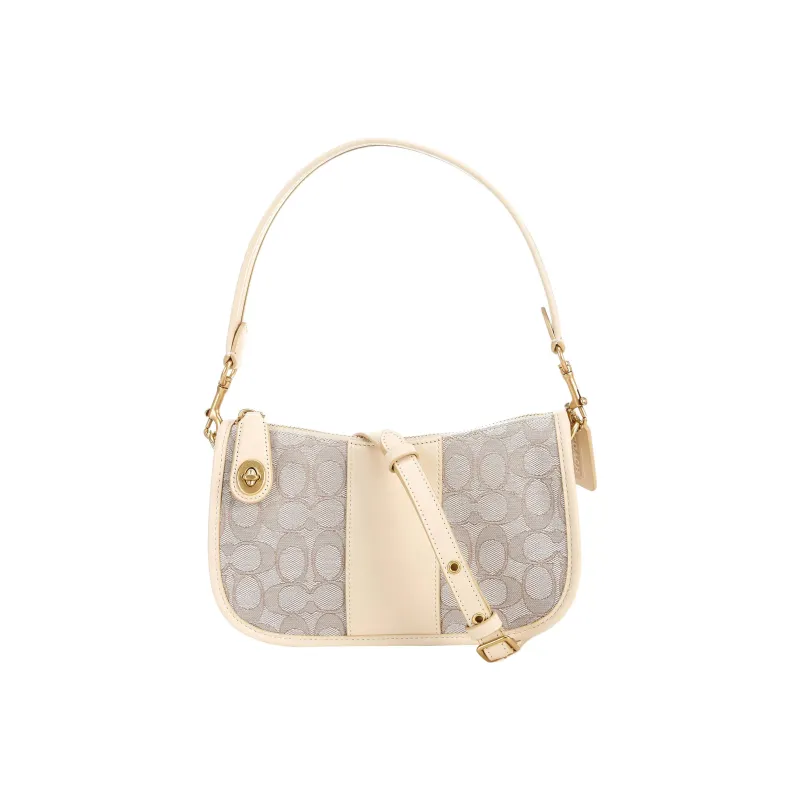 COACH Swinger Jacquard Fabric With Leather Shoulder Bag Handbag Crossbody Bag Medium Size Women's White/Gray-0