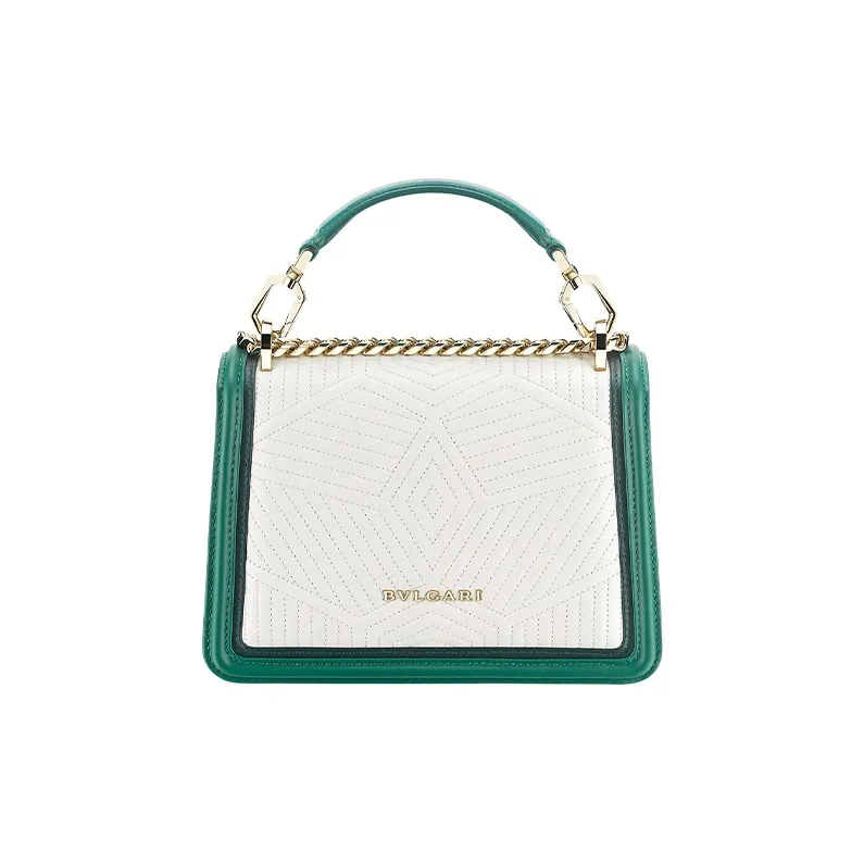 BVLGARI Serpenti Diamond Blast Cow Leather Handbag Small Size Women's White-2