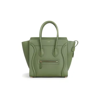 CELINE Luggage Cow Leather Handbag Shoulder Bag Unisex Light Khaki Green