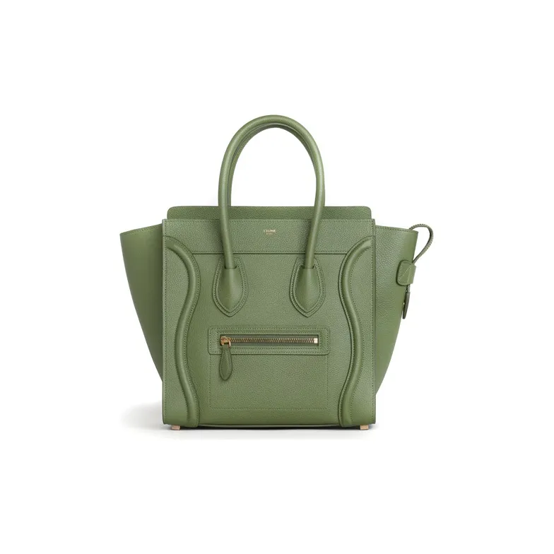CELINE Luggage Cow Leather Handbag Shoulder Bag Unisex Light Khaki Green-0