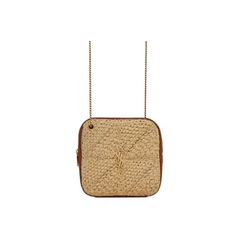 SAINT LAURENT Natural Woven Patchwork Leather Shoulder Bag Crossbody Bag Women's Natural Linen