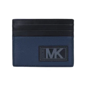 MICHAEL KORS Gifting Cow Leather Card Clip Wallets Mini Men's Navy Blue