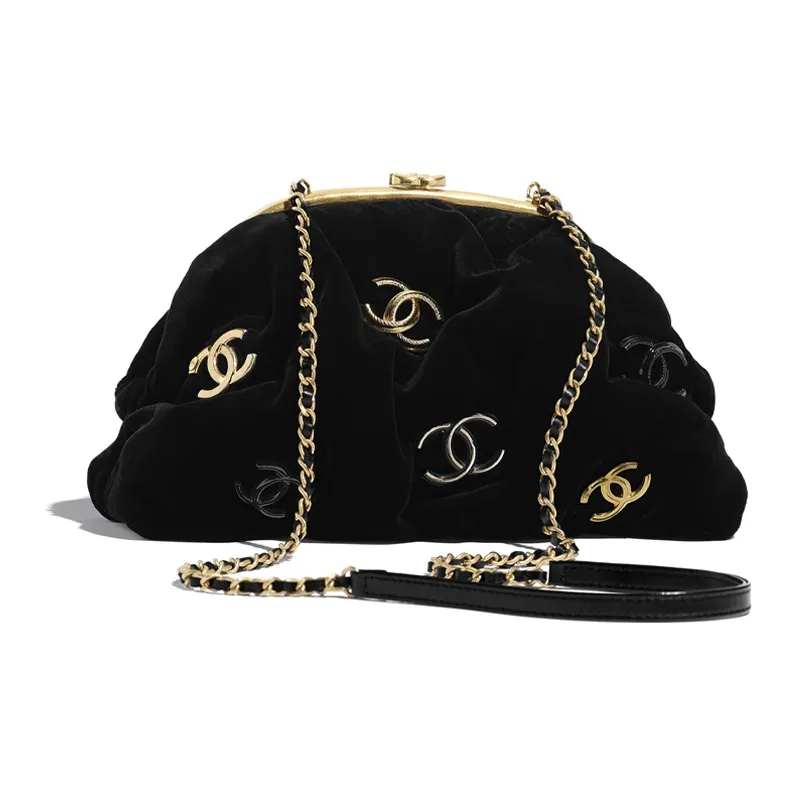 CHANEL Velvet Chain Bag, Cloud Bag, Dumpling Bag, Clutch Women's Black-1