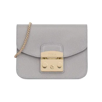 Furla Metropolis Collection Cow Leather Small Square Bag Crossbody Bags Mini Women's Gray