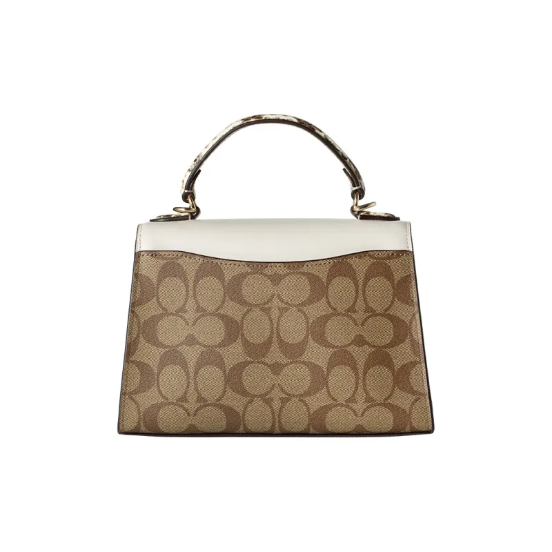 COACH Pepper Canvas With Leather Canvas Bag Handbag Shoulder Bag Crossbody Bag Small Size Women's Khaki & White-2