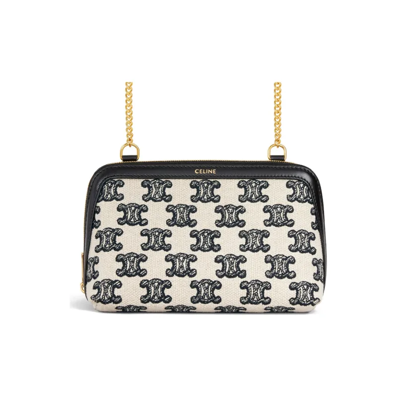 CELINE Triumph Gate Triomphe Fabric Handheld Shoulder Bag Crossbody Bag Women's Black/White-3