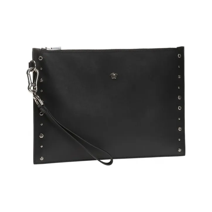 VERSACE Leather Clutch Men's Black-1