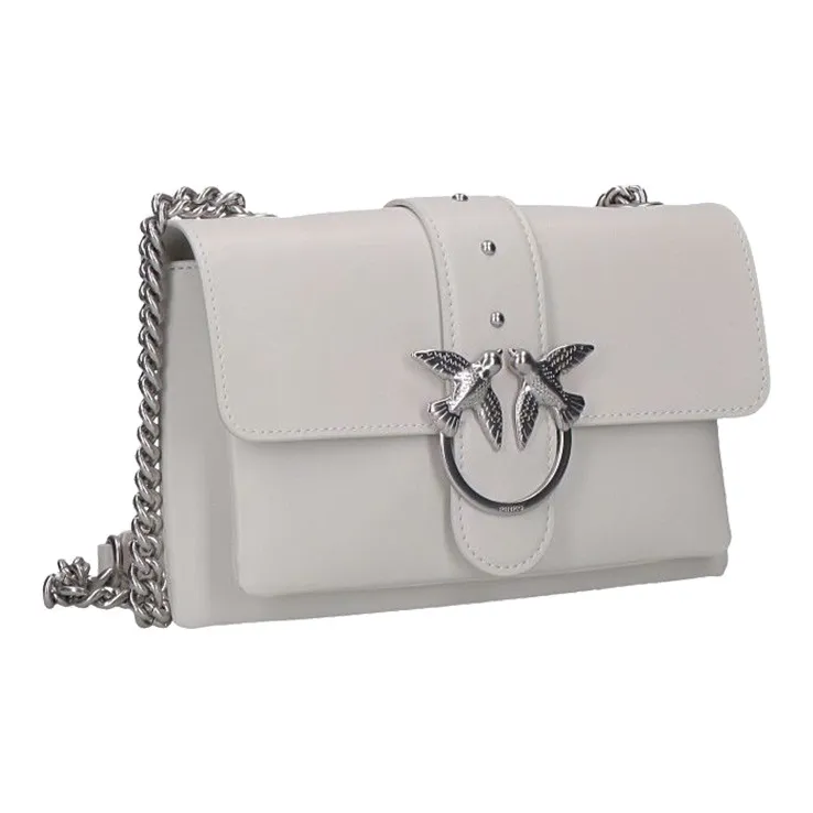 PINKO Cow Leather Messenger Bag, Crossbody Bag, Shoulder Bag Women's Gray White-1