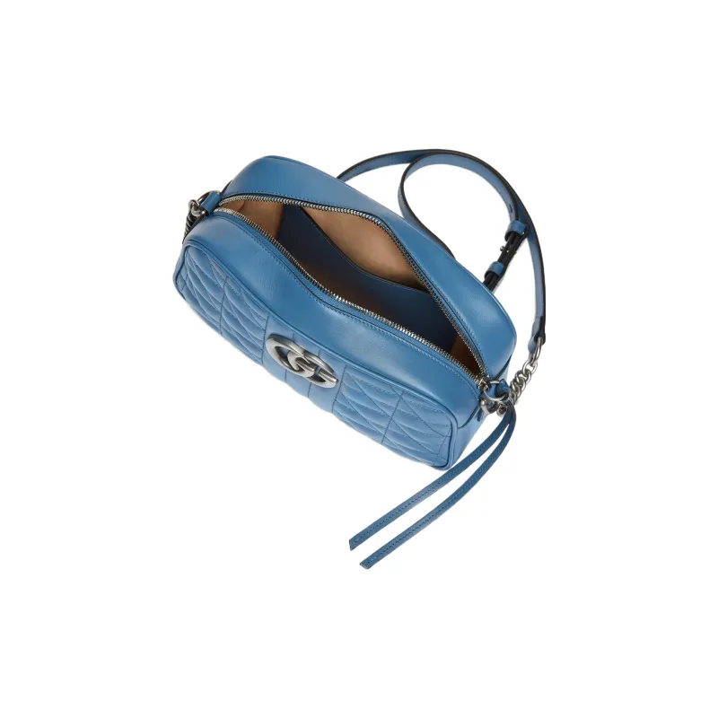 GUCCI GG Marmont Leather Camera Bag, Shoulder Bag, Crossbody Bag Women's Blue-4