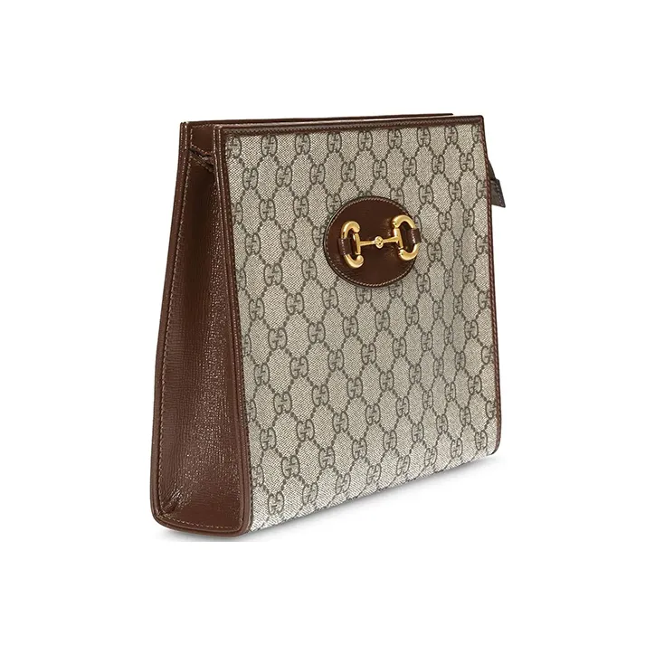 GUCCI Horsebit 1955 Canvas With Leather Clutch Unisex Ebony/Brown-1