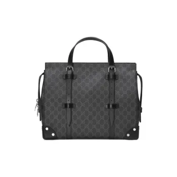 GUCCI GG Canvas With Leather Corner Covered Tactical Tote Bag Crossbody Bag, Handbag Medium Size Men's Black