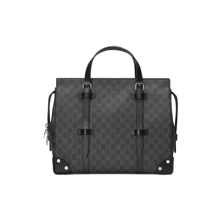 GUCCI GG Canvas With Leather Corner Covered Tactical Tote Bag Crossbody Bag, Handbag Medium Size Men's Black-0