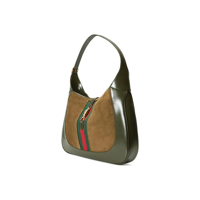 GUCCI Jackie 1961 Vachetta Leather Trim Crescent Shoulder Bag Shoulder Bag Women's Brown Green & Multicolor-1