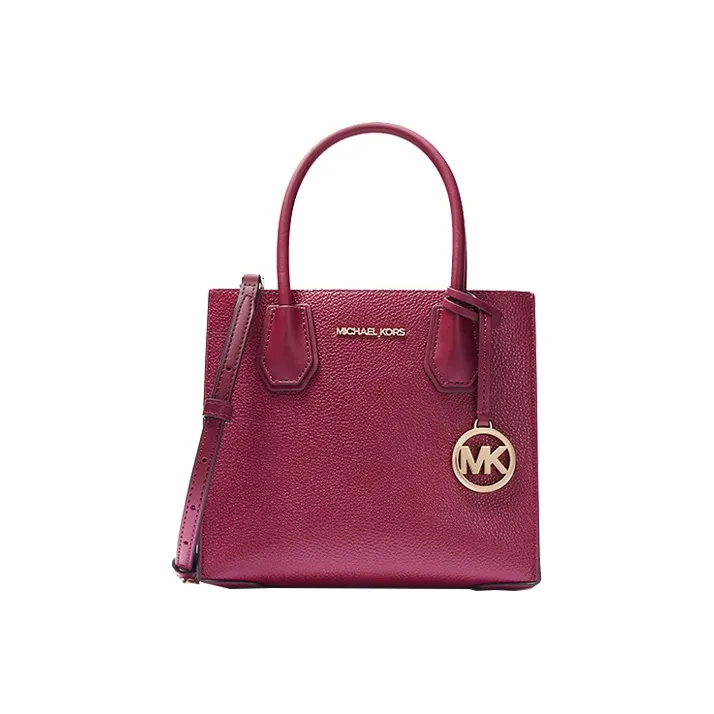 MICHAEL KORS Mercer Cow Leather With Textile Trunk Bag, Shoulder Bag, Crossbody Bag, Handbag Trumpets Women's Berry Red-0