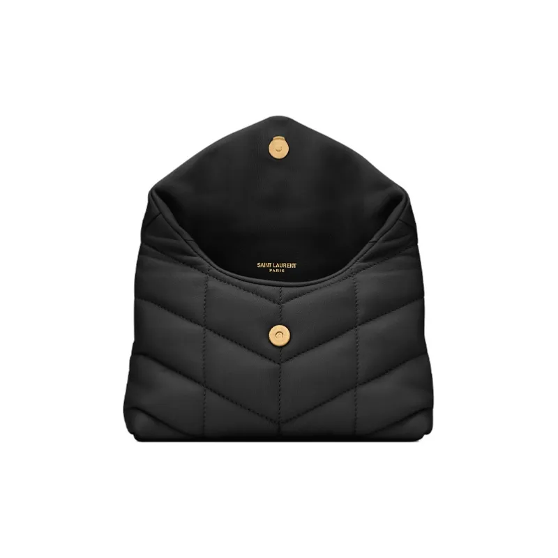 SAINT LAURENT LOULOU Lambskin Makeup Bag Cloud Bag Pillow Bag Clutch Small Size Women's Black-5
