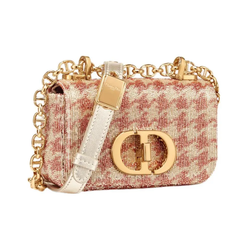 DIOR Caro Embroidered Metal With Leather Shoulder Bag Crossbody Bag Extra Mini Women's Pink-1