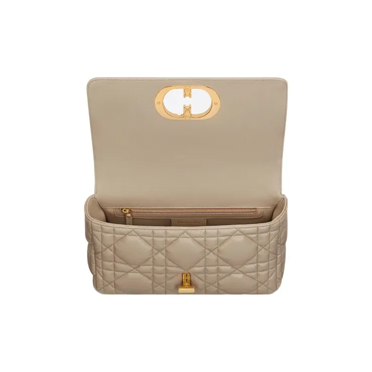 DIOR Caro Calfskin Chain Shoulder Bag Crossbody Bag Medium Size Women's Natural-5