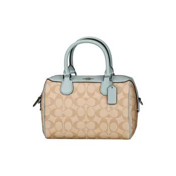 COACH Leather Boston Bag Portable Crossbody Bag Shoulder Bag Small Size Women's Mint Green Khaki Monogram