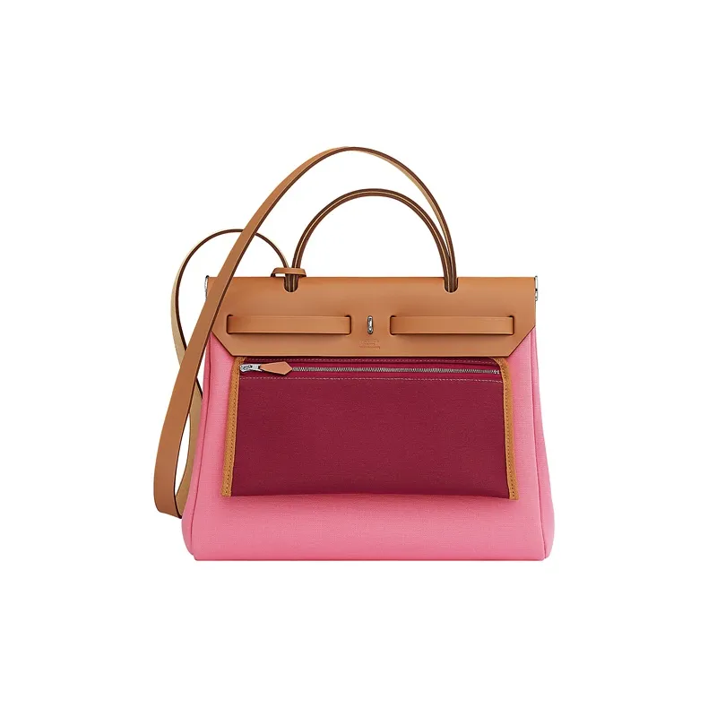 HERMES Herbag Zip Reversible Canvas Cow Leather Handbag Shoulder Bag Crossbody Bag Women's AJ Pink-2