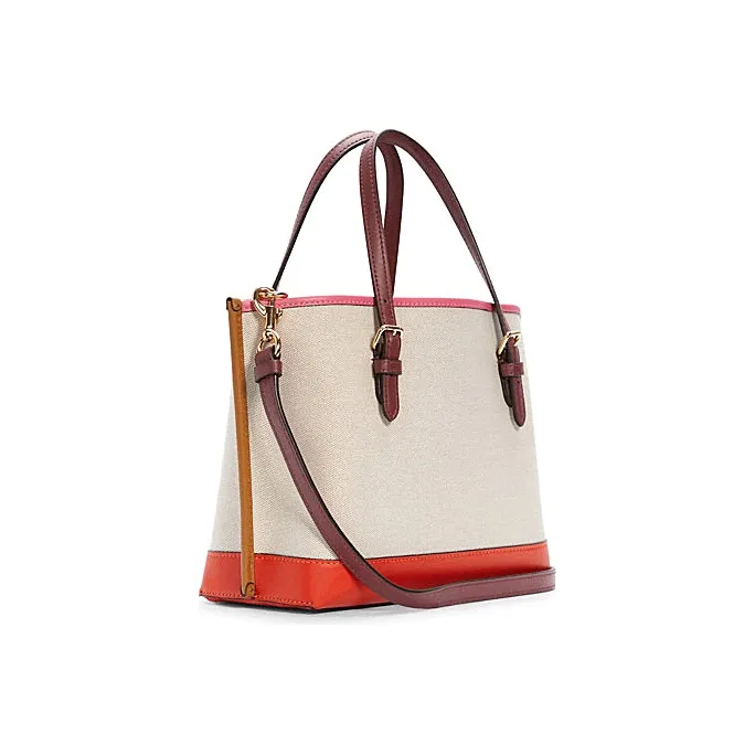 COACH Mollie Canvas With Leather Tote Bag Shopping Bag Women's Ecru & Red-1