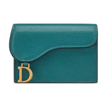 DIOR Saddle Sheepskin Card Clip Card Holder Women's Deep Sea Blue