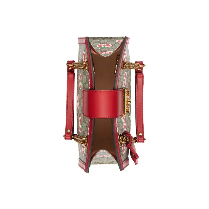 GUCCI Canvas With Leather Tote Bag Shopping Bag Portable Crossbody Bag Shoulder Bag Women's Ebony & Red-6