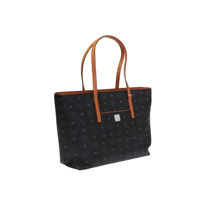 MCM Anya Top Zip Shopper Visetos Cognac Medium Black-1