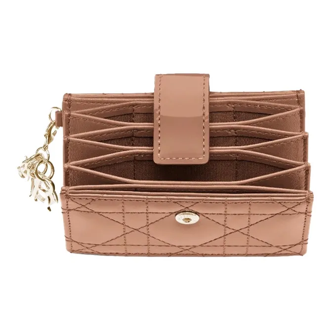 DIOR Lady Dior Patent Leather Calfskin Five Slot Card Holder Women's Rose Pink, Candy-1