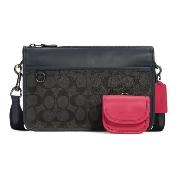 COACH Heritage Canvas With Leather Shoulder Bag, Crossbody Bag Medium Size Men's Black & Rose Red