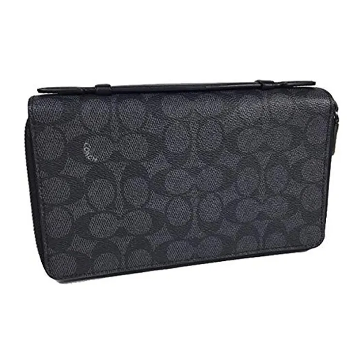 COACH Double Zip Wallet Coated Canvas Cell Phone Pouch Passport Holder Clutch Regular Men's Black-1