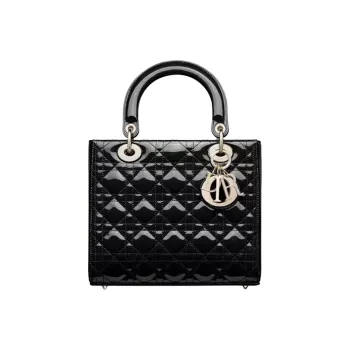 DIOR Lady Dior Patent Leather Cowhide Dior Bag Shoulder Bag Crossbody Bag Medium Size Women's Black