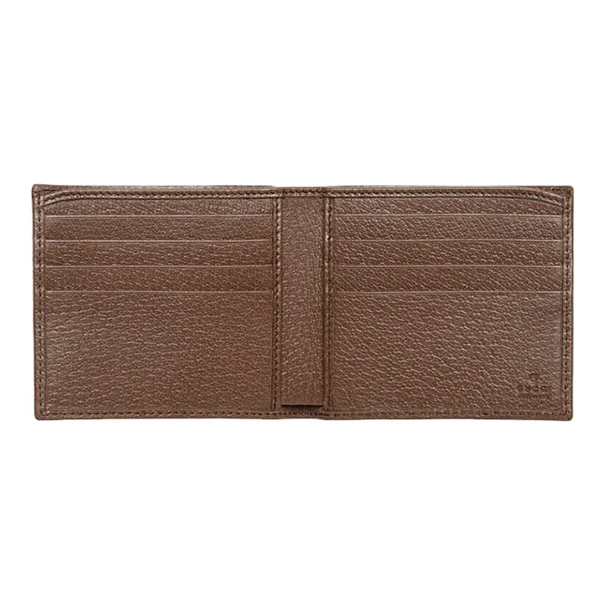 GUCCI Canvas With Leather Cropped Double Fold Wallet Men's Ebony/Brown-4
