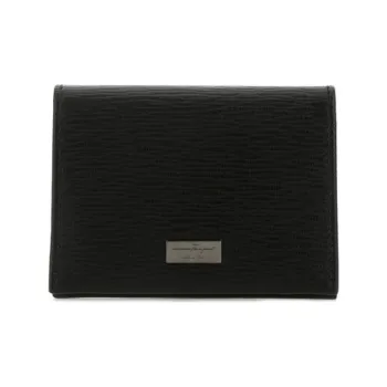 FERRAGAMO Leather Card Clip Wallets Men's Black