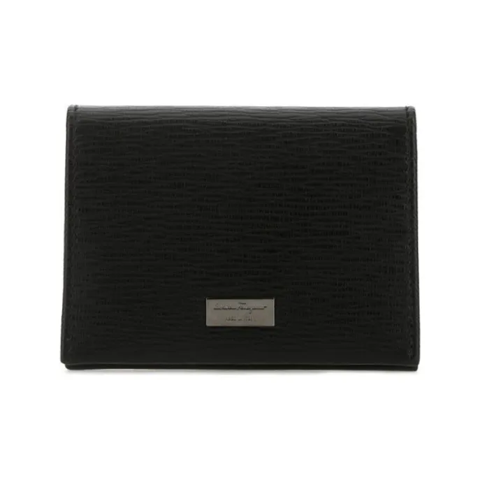 FERRAGAMO Leather Card Clip Wallets Men's Black-0