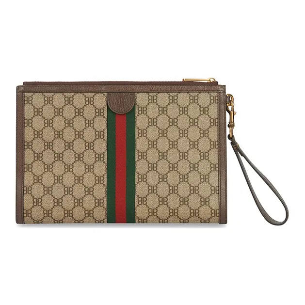 Balenciaga GUCCI Collaboration Cow Leather Wristband Clutch Women's Ebony-1