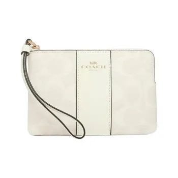 COACH Corner Zip Canvas With Leather Wrist Bag Mahjong Bag Clutch Small Size Women's White Monogram