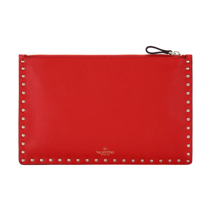 Valentino Cow Leather Clutch Tubas Women's Red-2