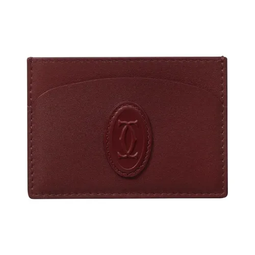 CARTIER Calfskin Card Holder Women's Burgundy
