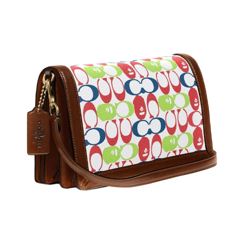 COACH Riley Coated Canvas With Leather Crossbody Bag Medium Size Women's White & Multicolor-1
