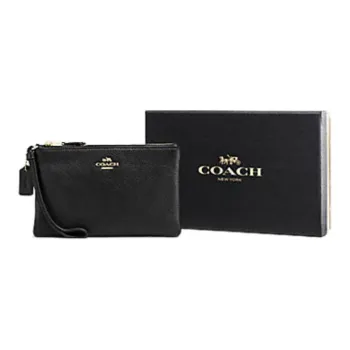 COACH Wristlet Pebbled Leather Wrist Clutches Small Size Women's Black
