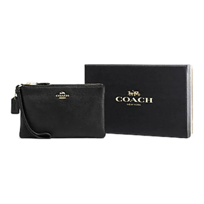 COACH Wristlet Pebbled Leather Wrist Clutches Small Size Women's Black-0