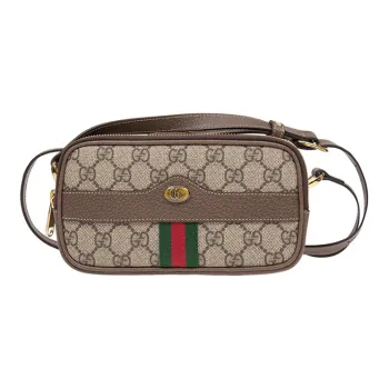 GUCCI Ophidia Canvas With Leather Trim Crossbody Bag Shoulder Bag Women's Ebony