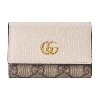 GUCCI Marmont Canvas With Leather Key Pouch Women's Ebony & White