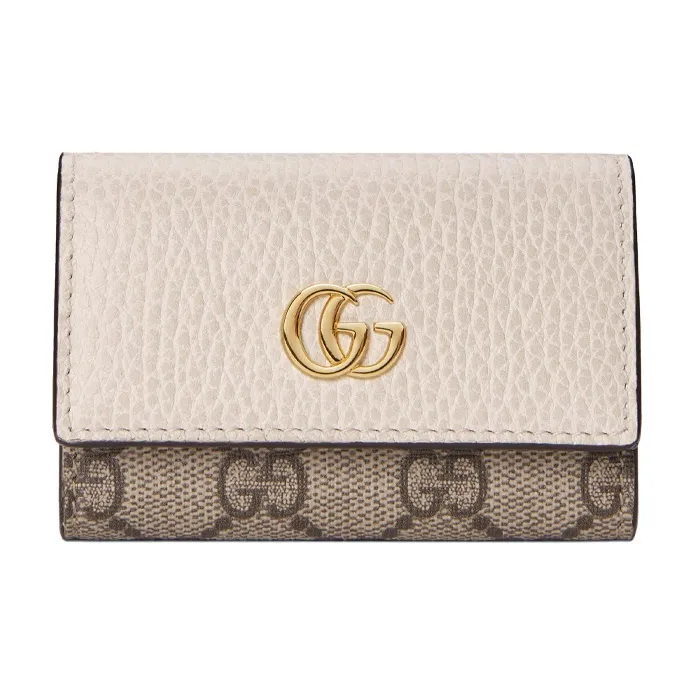 GUCCI Marmont Canvas With Leather Key Pouch Women's Ebony & White-0