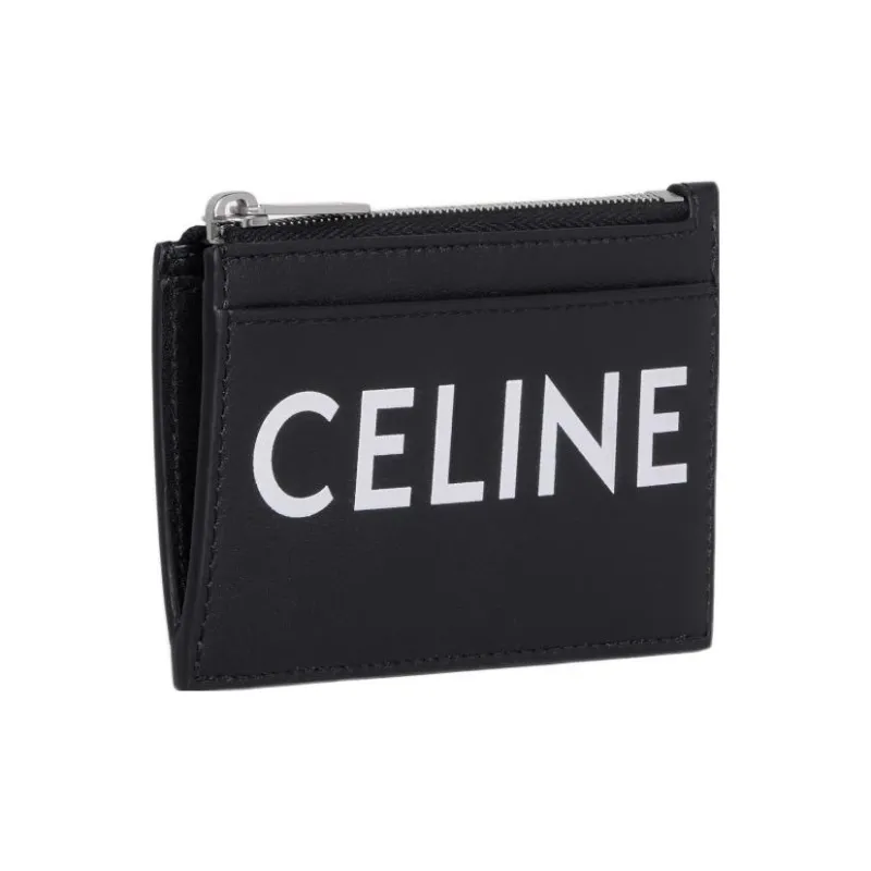 CELINE Leather Coin Purse, Card Holder Unisex Black-1