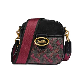 COACH Kat Chrome Tanned Leather Camera Bag Portable Crossbody Bag Shoulder Bag Mini Women's Black Purple