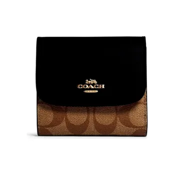 COACH Canvas Leather Clutch Wallet Women's Black & Brown Monogram