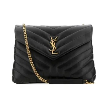 SAINT LAURENT Loulou Bag Matelasse Y Leather Gold tone Medium Black